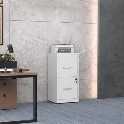 2 Drawer File Cabinet with Lock, 25.6" H Small File Cabinet | Metal Vertical File Cabinet for Home Office, Fits Letter/Legal/A4/F4 Files, Require Assembly, 25.6"H x 17.7"D x 15"W, White - color: White, size: 25.6"H - 2 Drawer