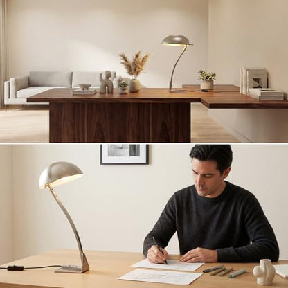 18.4" Metal Desk Lamp Modern Industrial Table Lamp, Adjustable Neck Architect Lights (3000K) with On/Off Switch, Bedside Reading Lamps for Office Bedroom Study Room Side Table (Nickel) - color: Brushed Nickel