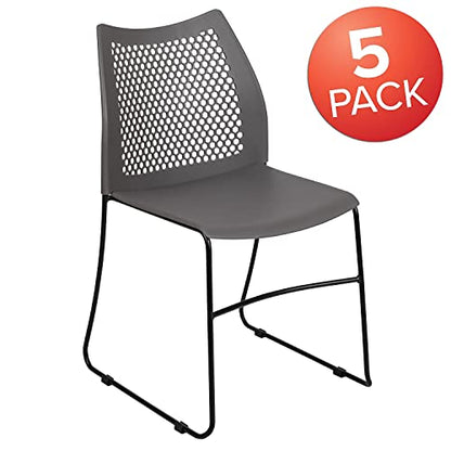 Flash Furniture Hercules Series Contoured Lobby Chairs with Air-Vent Honeycomb Backs, Ergonomic Stacking Chairs for Offices, Set of 5, Gray | Sled Base, Powder Coated, 661 LBS. Weight Capacity - color: Grey, size: Set of 5