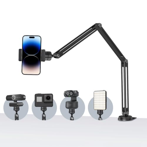 EMEET PIXY Wireless 4K Dual-Lens AI Tracking PTZ Streaming Camera+Overhead Camera Desk Mount, Flexible Articulating Webcam Stand with 1/4" Screw