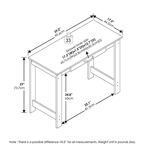 Furinno Jaya Writing Desk with Drawer, White - color: White, size: 39 inches