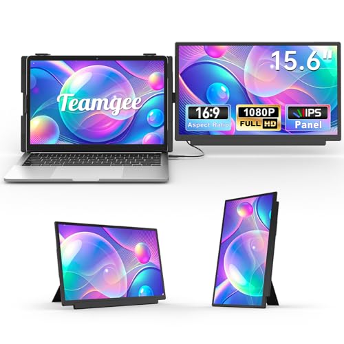 Teamgee 15.6” Portable Laptop Screen Extender Anti-Fingerprint Kevlar Back | Two-Stage Mounting, 100W PD Reverse Charging, PC & Mobile Mode Switch, Full OS Compatibility for Office & Travel - size: Screen 15.6 Dual