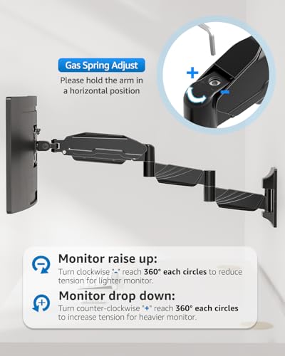 Long Arm Monitor Wall Mount for Max 32 inch Computer Screen, Extra Long Adjustable Single Wall Mount Monitor Arm, Full Motion Vesa Wall Bracket 100x100, Hold up to 17.6lbs, Black - size: Single Wall Mount