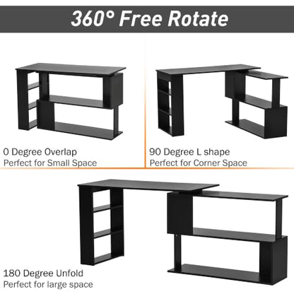 HOMCOM 47 Inch L Shaped Desk, Home Office Table, 360 Degree Rotating, Black - color: Black
