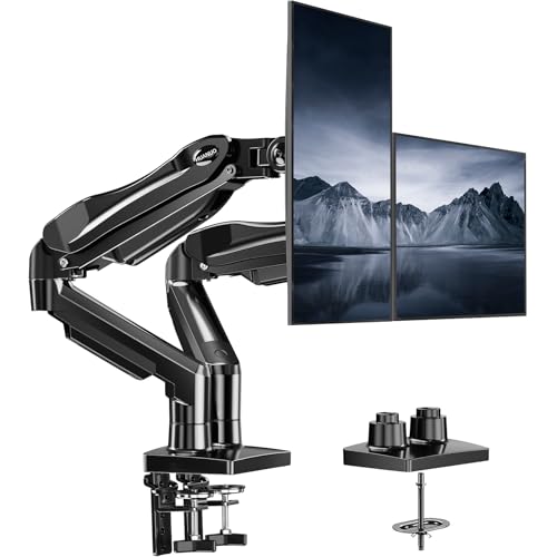 HUANUO Dual Monitor Stand, Fully Adjustable Gaming Monitor Desk Mount for 13–27″ Computer Screens, Full Motion VESA 75x75/100x100 with C-Clamp & Grommet Base, Each Arm Holds 4.4 to 19.8 lbs - color: Black, size: 13-27 Inch
