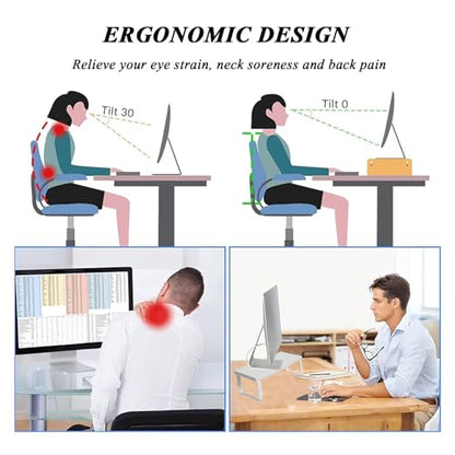 Stable Wood Computer Monitor Stand for Desk Organizer, Anti-slip Computer Riser Monitor Shelf for PC Laptop Notebook Home & Office (White)