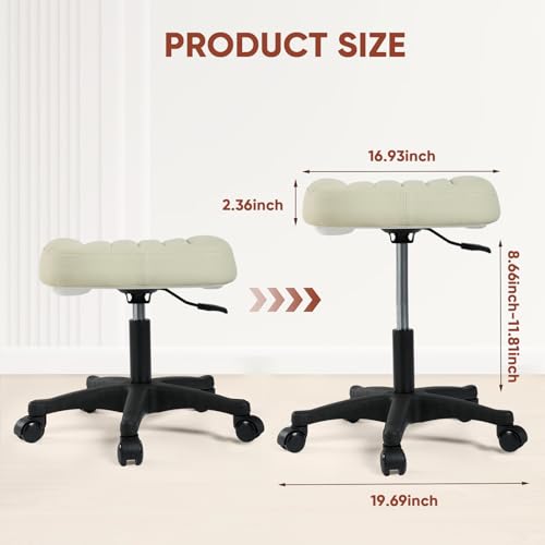Ergonomic Adjustable Under Desk Footrest,Ottoman with Wheels | 500lbs|360° swivel Silent PU casters|Thick 2.36" Seat| Rolling Stool with Wheels for Massage,Salon,Spa,Clinic,Office,Home - color: Creamywhite