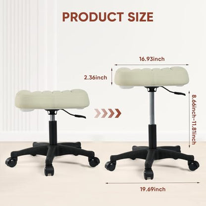 Ergonomic Adjustable Under Desk Footrest,Ottoman with Wheels | 500lbs|360° swivel Silent PU casters|Thick 2.36" Seat| Rolling Stool with Wheels for Massage,Salon,Spa,Clinic,Office,Home - color: Creamywhite