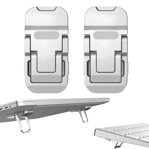 2 Pcs Zinc Alloy Foldable Laptop Stands, Portable Computer Keyboard Riser Feet with 2 Adjustable Angles, Self-Adhesive Invisible Mini Keyboard Stand for Notebook 10-17 Inches - color: Silver