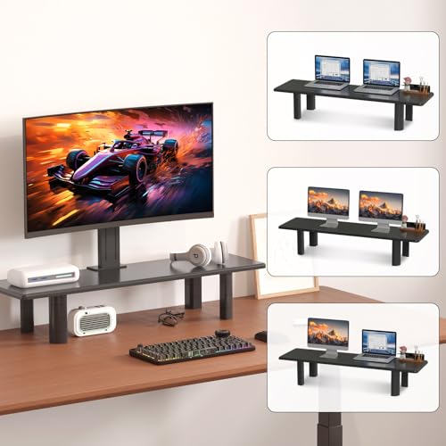 suptek Dual Monitor Stand Riser, 32.28" Large Stands for 2 Monitors | Wooden Desktop Organizer Shelf for Office Desk Computer, TV, Laptop