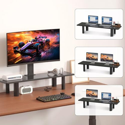 suptek Dual Monitor Stand Riser, 32.28" Large Stands for 2 Monitors | Wooden Desktop Organizer Shelf for Office Desk Computer, TV, Laptop