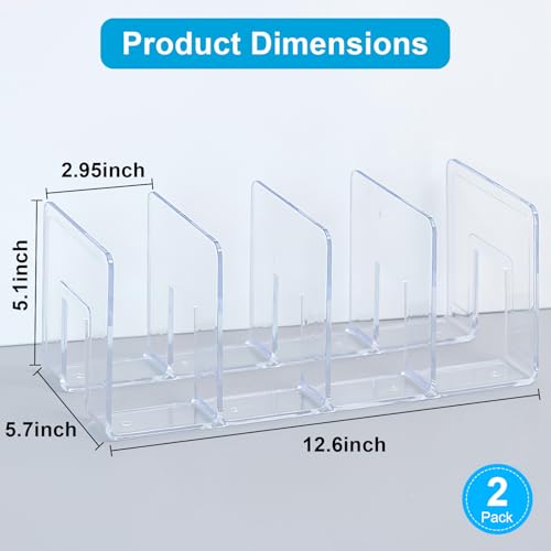 Marte Vanci Clear Acrylic File Sorter, Sturdy Desk File Organizer Shelf Book Holder Purse Handbag Clutch Divider File Folder Rack for Letter Cookbooks Home Office Kitchen Supplies 4 Sections (2 Pcs) - size: 2 Pack