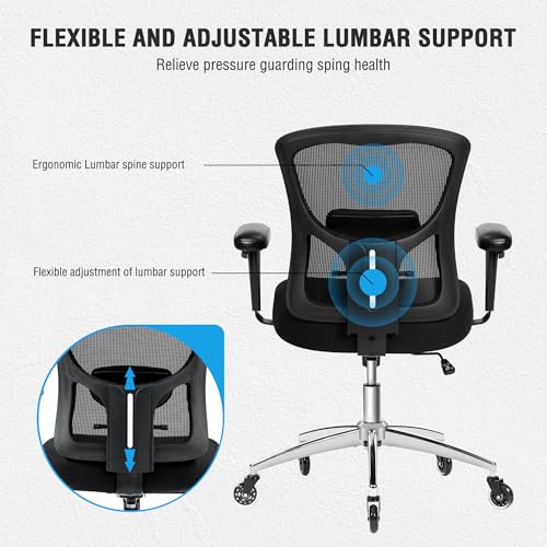 Big and Tall Office Chair 600lbs, Heavy Duty Ergonomic Mesh Chair, Computer Executive Desk Chair with Wide Thick Seat, Adjustable Armrests, Lumbar Support (Black, 600LBS) - size: 600LBS