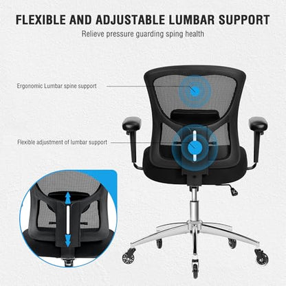 Big and Tall Office Chair 600lbs, Heavy Duty Ergonomic Mesh Chair, Computer Executive Desk Chair with Wide Thick Seat, Adjustable Armrests, Lumbar Support (Black, 600LBS) - size: 600LBS
