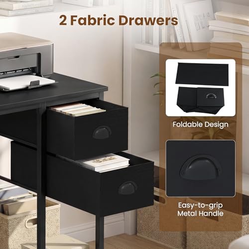 GIANTEX Computer Desk with Charging Station, 38" Home Office Desk w/ 2 Fabric Drawers, Storage Shelf & Headphone Hook, Industrial Study Work PC Table, Writing Desk for Small Spaces (Black) - color: Black