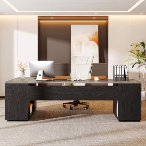 Tribesigns 85.8-Inch L-Shaped Executive Desk, Extra Large Home Office Desk - color: Grey & Black