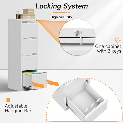 Bestoo File Cabinet, 4 Drawer Filing Cabinet with Lock, Metal File Cabinet - color: White, size: 4Drawer-Vertical-50"H