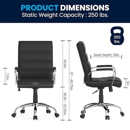 Flash Furniture Mid-Back Black LeatherSoft Executive Swivel Office Chair with Chrome Base and Arms - color: Black Leathersoft/Chrome Frame