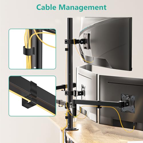 WALI Stacked 4 Monitor Mount for 49" UItrawides and Three 27" Monitors | Tall Quad Monitor Stand up to 44 lbs，Full Motion with Tilt, Swivel, C-Clamp & Grommet Base, VESA 75/100mm (M004S-P), Black - size: 13"-49", style: Quad