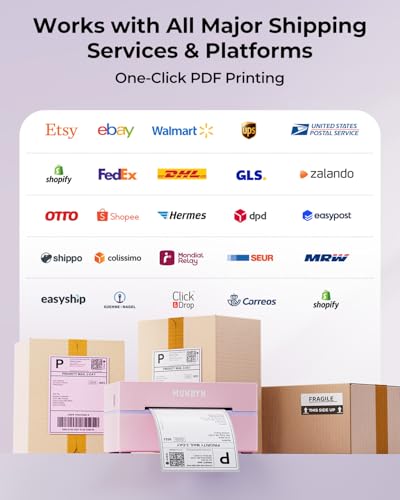 MUNBYN Bluetooth Thermal Label Printer, Wireless 4x6 Shipping Label Printer - color: Pink