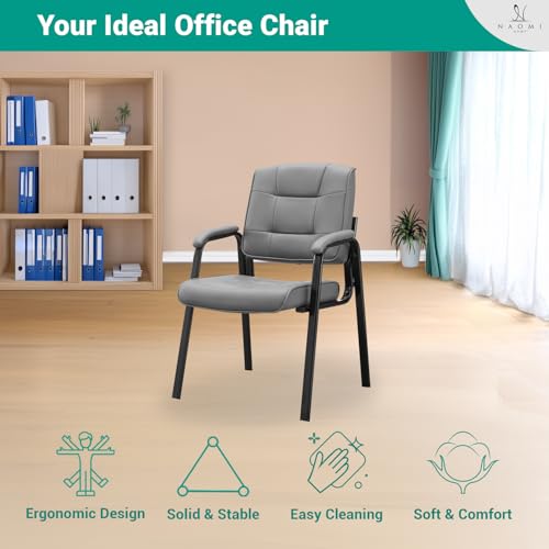 Naomi Home Faux Leather Guest Reception Chair with Armrests - Gray | Designed For Waiting Rooms, Conference Spaces And Offices With Stackable Construction, Padded Comfort And Durable Steel Legs - color: Gray, Faux Leather, style: Set of 2