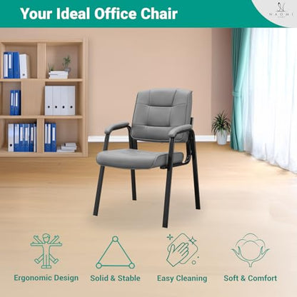 Naomi Home Faux Leather Guest Reception Chair with Armrests - Gray | Designed For Waiting Rooms, Conference Spaces And Offices With Stackable Construction, Padded Comfort And Durable Steel Legs - color: Gray, Faux Leather, style: Set of 2