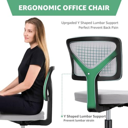 Armless Mesh Office Chair, Ergonomic Low Back Deskchair, Adjustable Rolling Task Computer Swivelchairs for Small Spaces Home Bedroom Study, Gray - color: Grey