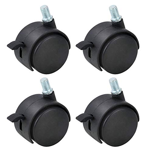 HOWDIA M8×1.25 Threaded Stem 1.5 Inch Nylon Swivel Caster Wheels with Brake – Floor-Protecting Light-Duty Replacement for Carts, Office Chairs & Furniture, Not Fit for 5/16-18(30 KG Total, 4-Pack) - style: M8 - 1.25×13mm Threaded Stem