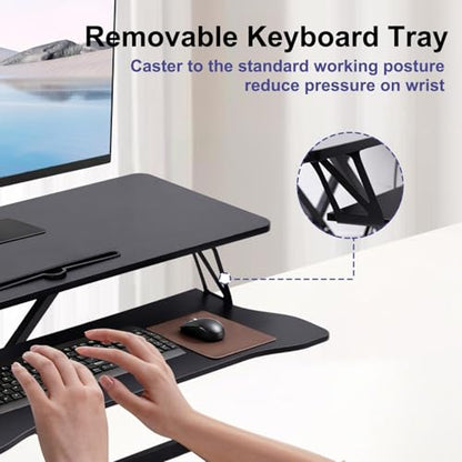 38-inch Standing Desk Converter Height Adjustable Sit to Stand Up Workstation, Duals Monitor and Laptop Riser with Wide Keyboard Tray, for Home, School, Company, Black - color: Black
