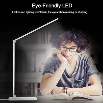 LED Desk Lamp with USB Charging Port, 5 Color Modes, 10 Dimmable Brightness Levels, Eye-Caring Reading Light, Touch Control & 30/60 min Auto Timer, Silver - color: Silver