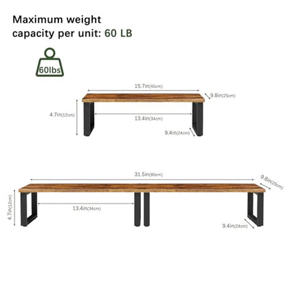 Wood Monitor Stand Riser, 2 Pack Desktop Laptop Riser for Dual Monitors & Printer, Engineered Wood Ergonomic Desktop Riser for Office PC Laptop, Rustic Brown