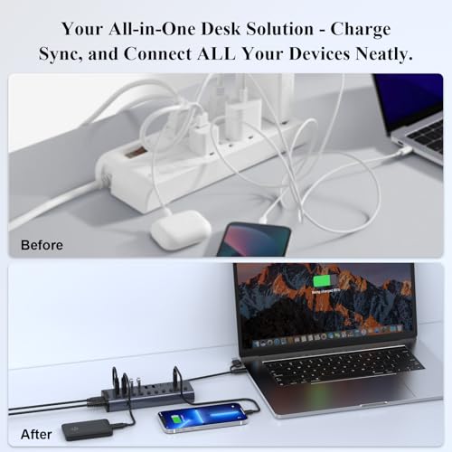 Powered USB Hub, Individual Switches and 24V/3A Power Adapter - color: Gery