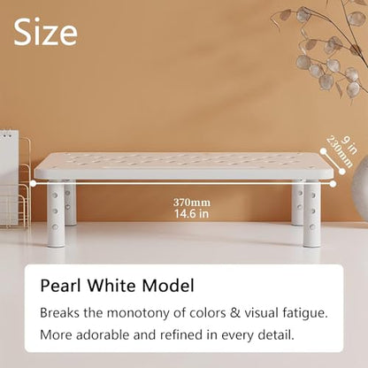 Monitor Stand Riser for Desk, 3 Height Adjustable (3.9/4.7/5.5 Inch) Heavy Duty Carbon Steel + PE Computer Stand, Ergonomic Laptop Riser, For PC Printer Dual Screens – 14.6 x 9.1 Inch White - color: White
