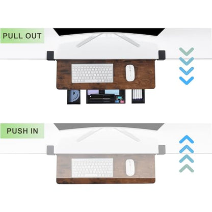 Keyboard Tray Under Desk with Drawer,26.77" X 11.81"Large Size Keyboard Tray with C Clamp-on Mount, Easy to Install, for Home Office (Mahogany) - color: Mahogany