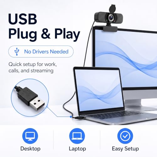 Full HD 1080P USB Webcam for Computer with Noise-Reducing Microphone