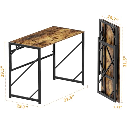 Elephance Folding Desk Writing Computer Desk for Home Office No-Assembly - color: Rustic Brown, size: 31.5 Inch