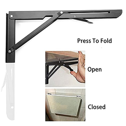 Sumnacon 2 Pcs 14 Inch Folding Shelf Brackets Metal Table Shelf Hinges - color: Black, size: 14 Inch