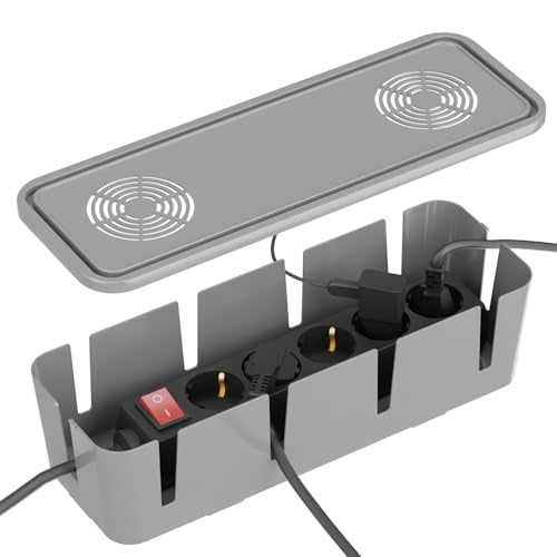 Cable Management Box, Cable Organizer Box and Power Strip Box, Power Strip Protector Box - Wire Box Hider for Desk - 10 Open Slots (Grey) - color: Grey