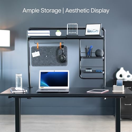 VIVO Black Clamp-on 38 inch Desktop Shelving System, DESK-SHELF38A | Raised Accessory Storage Shelves, Magnetic Memo Board Desk Organizer, Shelving for Sit Stand Workstation