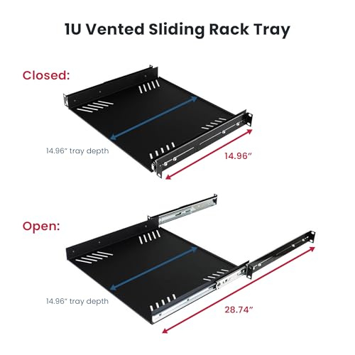 Penn Elcom R1290/1U Sliding Rack Tray (Audio, AV, IT, DJ) Equipment Shelf for 1 Rack Space up to 15 Inch Deep