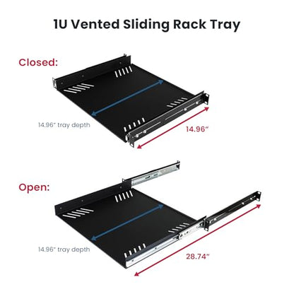 Penn Elcom R1290/1U Sliding Rack Tray (Audio, AV, IT, DJ) Equipment Shelf for 1 Rack Space up to 15 Inch Deep