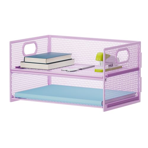 Marbrasse 2 Tier Paper Organizer Letter Tray, Mesh File Organizer with Handle, Paper Sorter Desk Organizer for Home Office Supplies - Purple - color: Purple