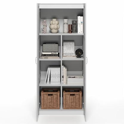 Furinno Robin Storage Cabinet, 4-Tier Pantry Cabinet with Adjustable Shelves, 30W with 2 Shaker-Doors, Kitchen Cabinet, Organization and Storage, for Pantry, Living Room, Home Office, White - size: Shaker Doors, 4-Tier