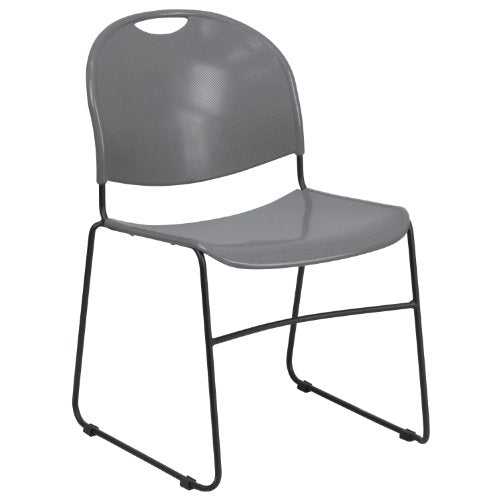 Flash Furniture HERCULES Series 880 lb. Capacity Gray Ultra-Compact Stack Chair with Black Powder Coated Frame | Powder Coated, 880 LBS. Weight Capacity - color: Gray Plastic/Black Frame, size: Set of 1