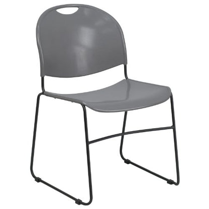 Flash Furniture HERCULES Series 880 lb. Capacity Gray Ultra-Compact Stack Chair with Black Powder Coated Frame | Powder Coated, 880 LBS. Weight Capacity - color: Gray Plastic/Black Frame, size: Set of 1