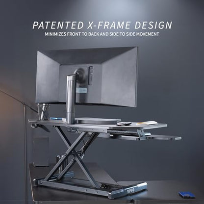 VIVO Corner Height Adjustable 38 inch Standing Desk Converter, Quick Sit to Stand Tabletop Dual Monitor Riser Workstation, DESK-V037MC