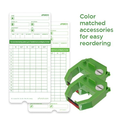uPunch 2 Pack Ribbon/200 Card Combo for Green HN3000 AutoAlign Time Clocks (HNRG2TCG1200)