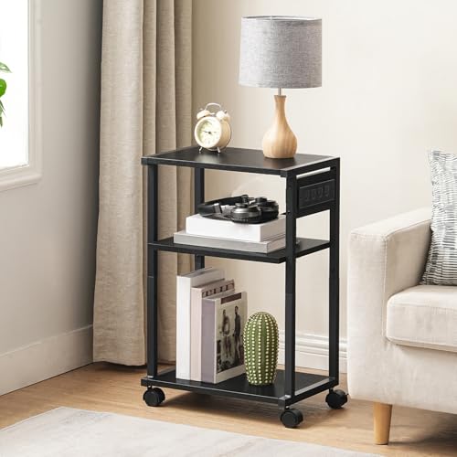 HOOBRO Industrial Printer Stand with Charging Station, 3-Tier Printer Table, Rolling Printer Cart with Adjustable Shelf and Hook, Black BB28UPS01 - color: Black