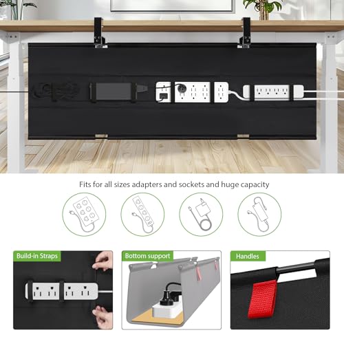 KEEGH Extra Large No Drill Under Desk Cable Management Tray 48 in, Black | Clamp/Screw Mount, Supports Up to 70lbs, Fabric Wire Management Cable Raceways, Cord Hiders, Cord Management for Office/Home - color: Black, size: Extra Large (48 Inch)