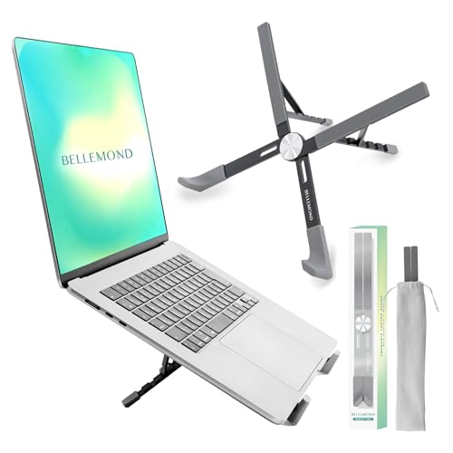 BELLEMOND Adjustable Laptop Stand | Foldable Aluminum Riser | X-Frame Ergonomic Japanese Design | Fits MacBook Pro/Air, Dell, Lenovo & 10–17.3” Laptops | Portable & Lightweight | Midnight Black - color: Midnight Black